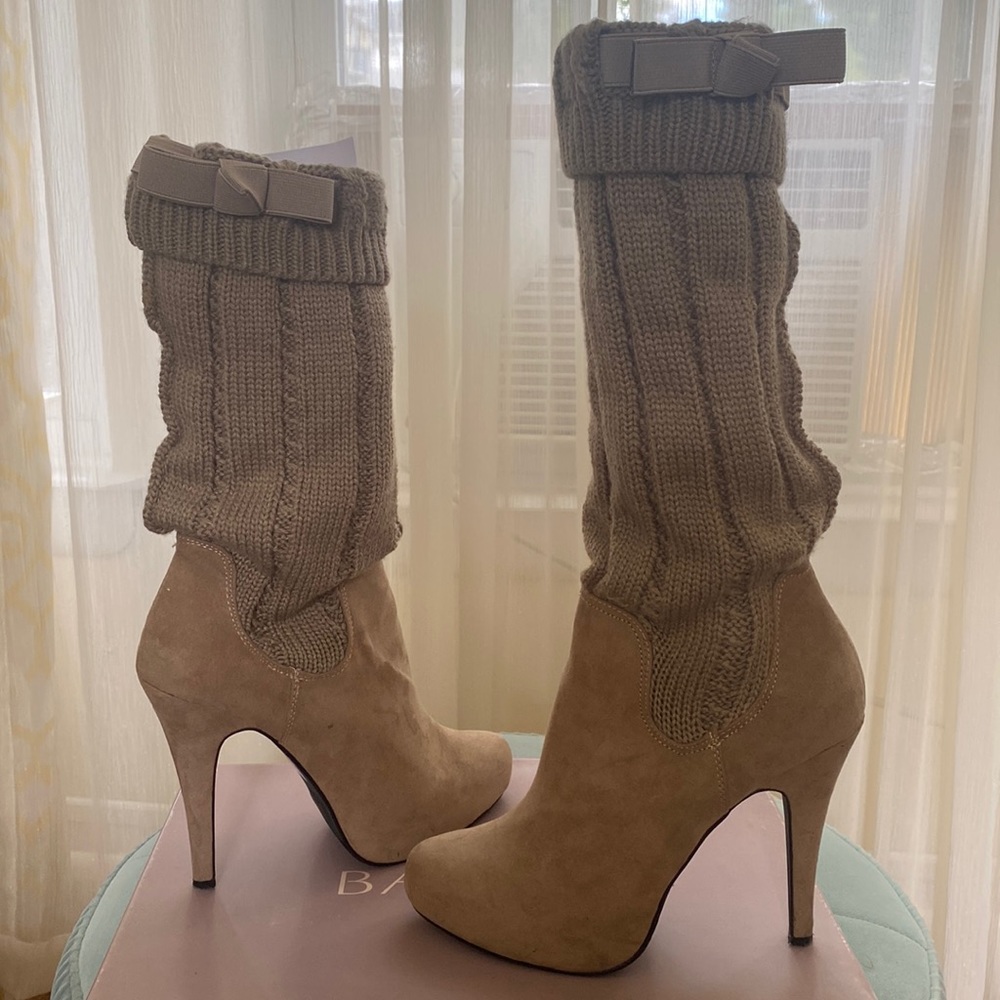 Bakers Tan Knitted Platform Boots with Tan Suede Toe